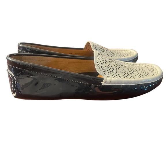 Peter Millar Navy blue white loafers shoes flats 6.5 Cut Out Preppy Resort Beach - Picture 3 of 10